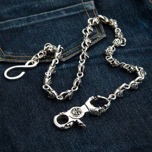 Sterling Silver Slash Flame Skull Wallet Chain — alternate coiled denim