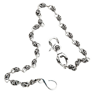 Sterling Silver Slash Flame Skull Wallet Chain — complete chain and clasp