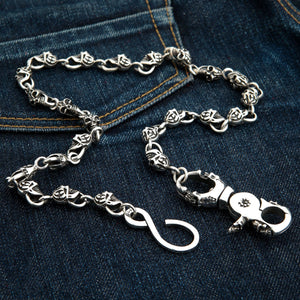 Sterling Silver Slash Flame Skull Wallet Chain — flame skull link detail