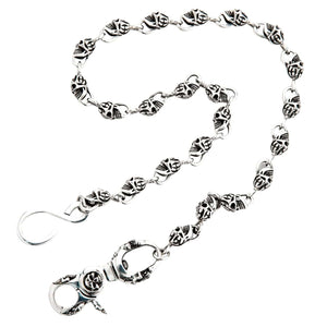 Sterling Silver Slash Flame Skull Wallet Chain — full chain white background