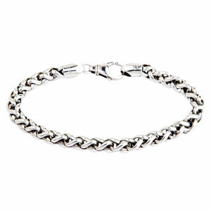 Vista frontale dell'anello del bracciale in argento con la chiusura posizionata in alto.