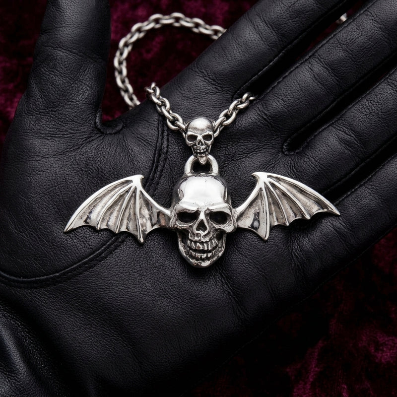 Sterling Silver Bat-Wing Vampire Skull Pendant