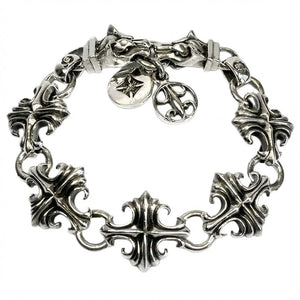 Sterling silver wolf and gothic cross link bracelet — wolf clasp detail