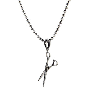 Engraved Scissors Sterling Silver Pendant shown in front engraved blades view.