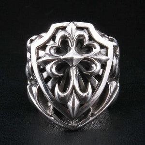 Bague bouclier à croix templière en argent sterling, bouclier de face