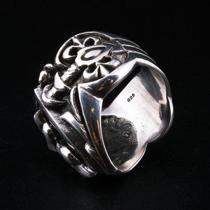 Bague bouclier à croix templière en argent sterling, poinçon à l'intérieur de l'anneau