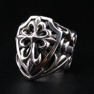 Bague bouclier à croix templière en argent sterling, angle droit