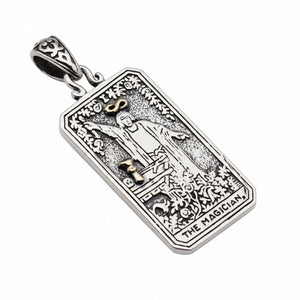 Colgante de carta del tarot El Mago en plata de ley, ángulo de la carta del tarot