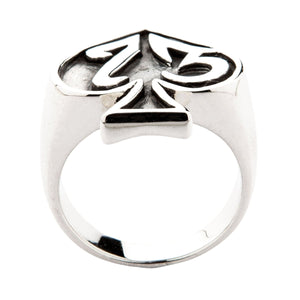 Number 13 Spade Sterling Silver Signet Ring. Spade foot band.