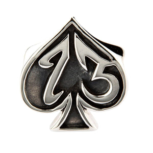 Number 13 Spade Sterling Silver Signet Ring. Spade thirteen front.