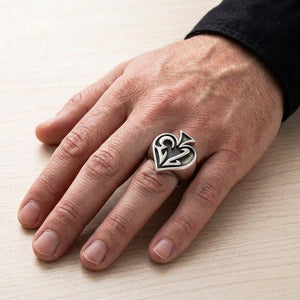 Number 13 Spade Sterling Silver Signet Ring worn on an adult hand.