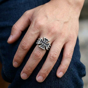 Thorn Cross Sterling Silver Ring, worn on the hand
