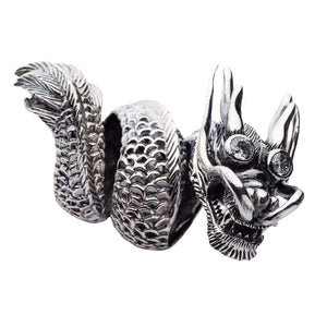 Three-Coil CZ Eye Sterling Silver Dragon Ring shown in coiled body profile view.