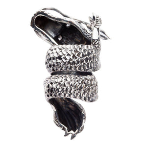 Three-Coil CZ Eye Sterling Silver Dragon Ring shown in inside three coils view.