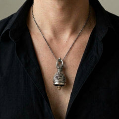 Colgante de campana tibetana en plata de ley
