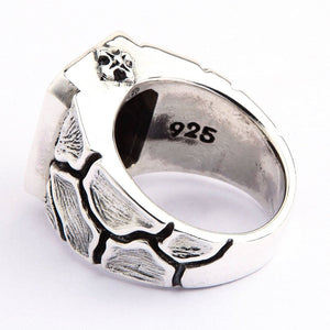 Tiger's Eye Ring with Textured Sterling Silver Band. The rear angle shows the ring's broad silver shank.
