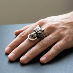 Anillo cabeza de tigre de plata de ley 925