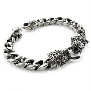 Bracelet à maillons en argent massif avec têtes de tigre — vue de côté