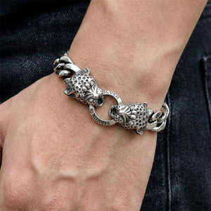 Tiger Head Sterling Silver Link Bracelet, worn on the wrist