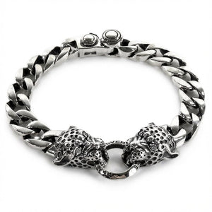 Bracelet à maillons en argent massif avec têtes de tigre — vue de face