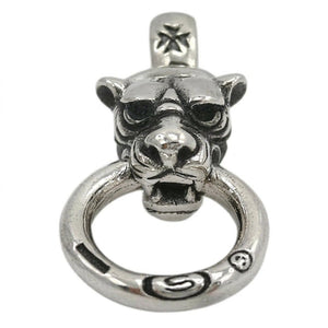 Tiger Head Ring Sterling Silver Pendant, tiger ring front