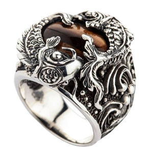 Tiger’s Eye Koi Sterling Silver Ring. Inner front oblique.