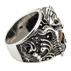 Tiger’s Eye Koi Sterling Silver Ring. Wave shoulder profile.