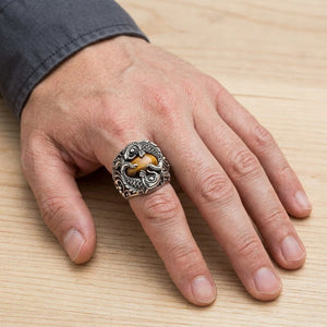 Tiger’s Eye Koi Sterling Silver Ring worn on an adult hand.