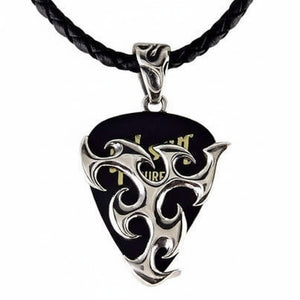 Tribal Blade Guitar Pick Holder in Sterling Silver, holder on cord