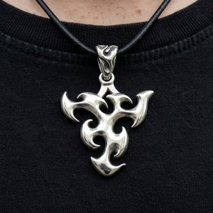 Tribal Blade Guitar Pick Holder in Sterling Silver, worn at the neckline