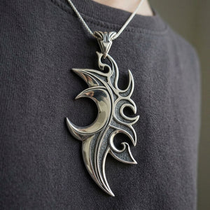 Tribal Blade Sterling Silver Pendant, worn chest detail