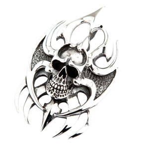 Tribal Blade Skull Sterling Silver Pendant, blades right angle