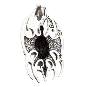 Tribal Blade Skull Sterling Silver Pendant, rear bail and markings