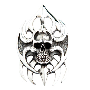 Tribal Blade Skull Sterling Silver Pendant, skull and blade detail