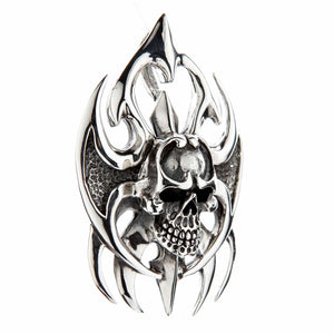 Tribal Blade Skull Sterling Silver Pendant, skull blades left angle