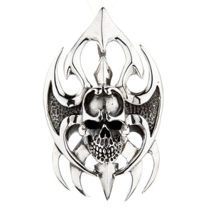 Tribal Blade Skull Sterling Silver Pendant, tribal blade front