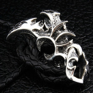 Pendentif défense et lame tribale en argent sterling 925, revers du pendentif tribal avec cordon de mise en scène
