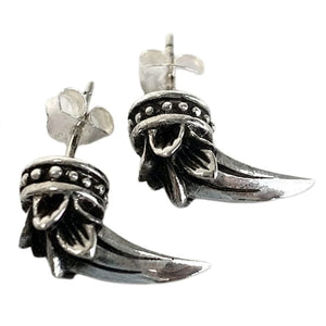 Tribal Claw Sterling Silver Stud Earrings, claw pair angle