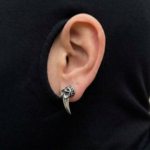 Tribal Claw Sterling Silver Stud Earrings, worn ear detail
