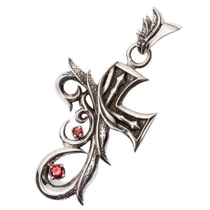 Red CZ Tribal Gothic Cross Sterling Silver Pendant, pendant alternate