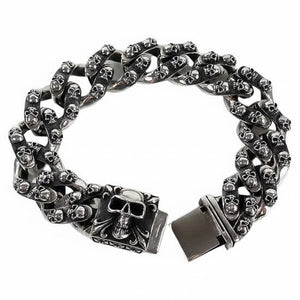 Tribal Multi-Skull Sterling Silver Bracelet, open bracelet and rectangular skull clasp