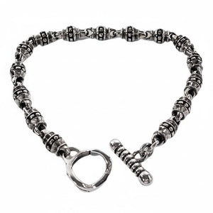 Bracelet tribal à maillons cylindriques en argent massif — bracelet complet