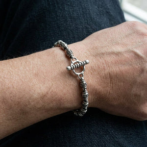 Tribal Roller-Link Sterling Silver Bracelet, worn on the wrist