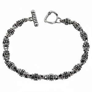 Bracelet tribal à maillons cylindriques en argent massif — bracelet complet