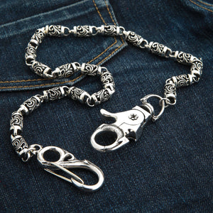 Tribal Roller Sterling Silver Wallet Chain, coiled chain