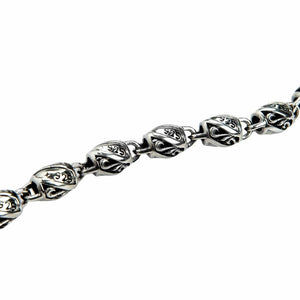 Tribal Barrel-Link Sterling Silver Wallet Chain showing close detail of tribal links and 925 markings.