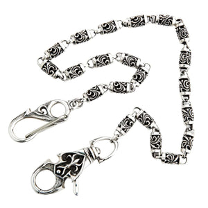 Tribal Roller Sterling Silver Wallet Chain, full chain white