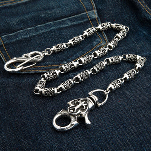 Tribal Roller Sterling Silver Wallet Chain, full chain