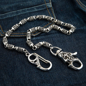 Tribal Roller Sterling Silver Wallet Chain, swivel clasp detail