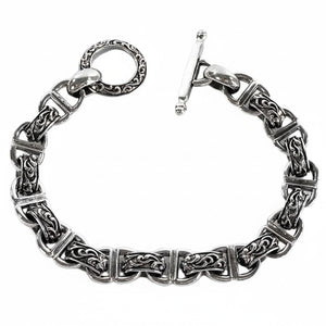 Bracelet fermoir T Tribal Scroll en argent massif, le bracelet complet en argent massif 925 orné de volutes tribales et fermoir T
